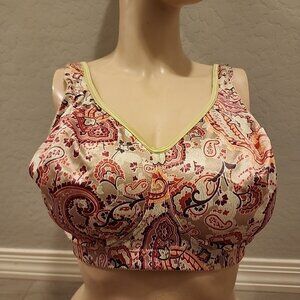 Cacique Bra 44DDD Green pink Paisley Wireless Unlined